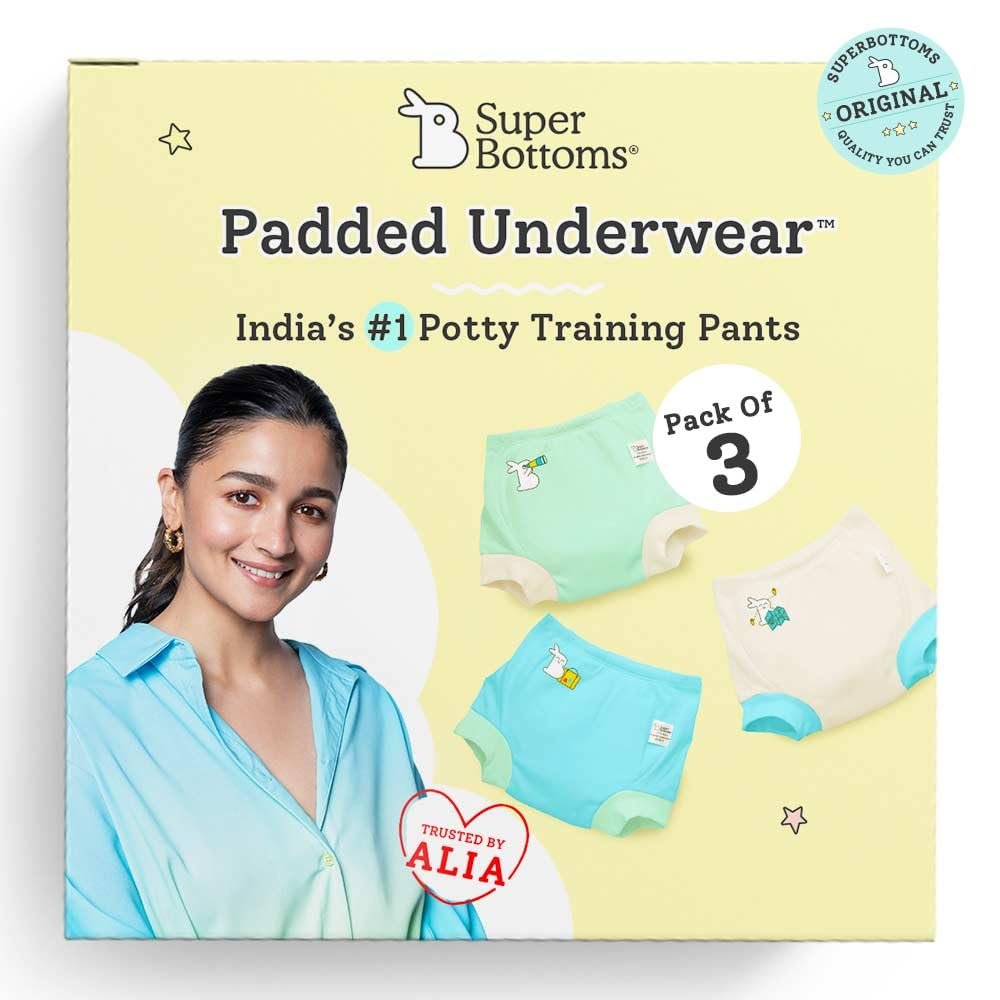 superbottoms Padded Underwear for Babies & Toddlers, 3 Layers of Premium Cotton & DryFeel Layer, Ideal for Diaper-Free Time & Mess-Free Potty Training Pants, Pack of 3