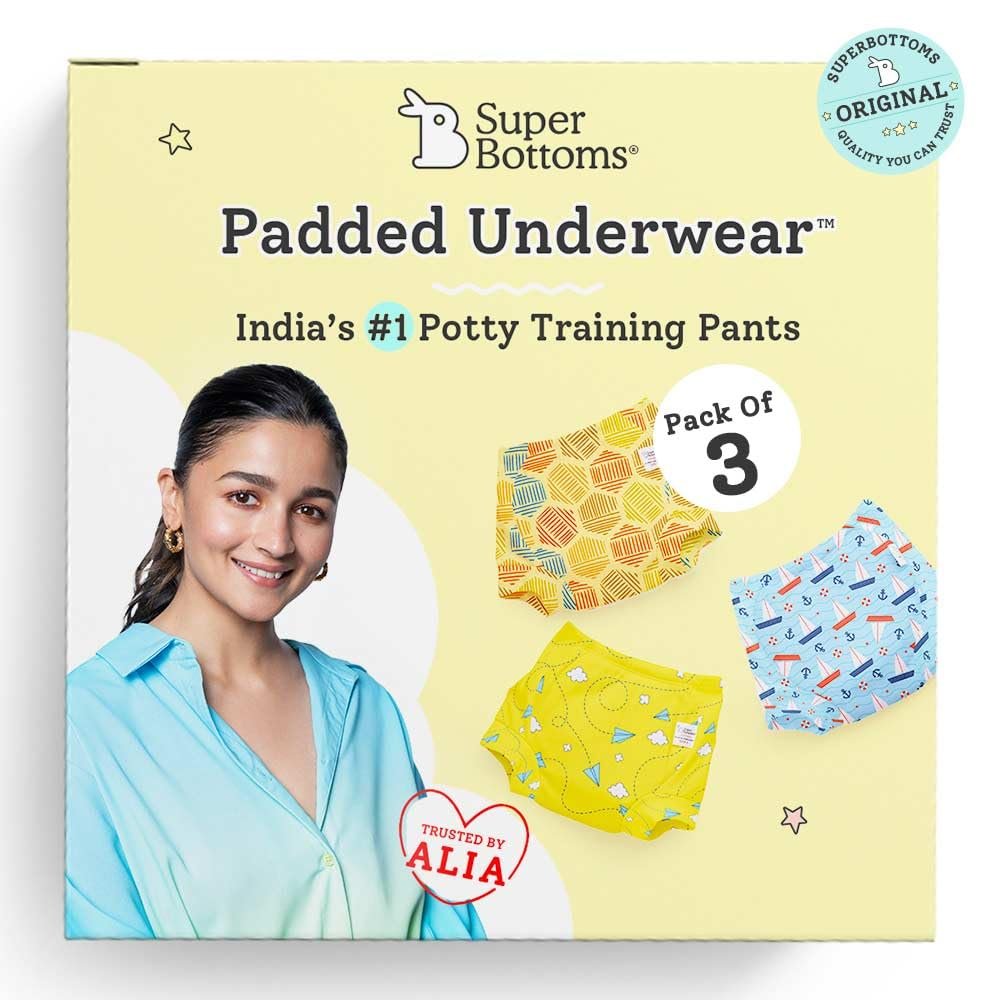 superbottoms Padded Underwear for Babies & Toddlers, 3 Layers of Premium Cotton & DryFeel Layer, Ideal for Diaper-Free Time & Mess-Free Potty Training Pants, Pack of 3