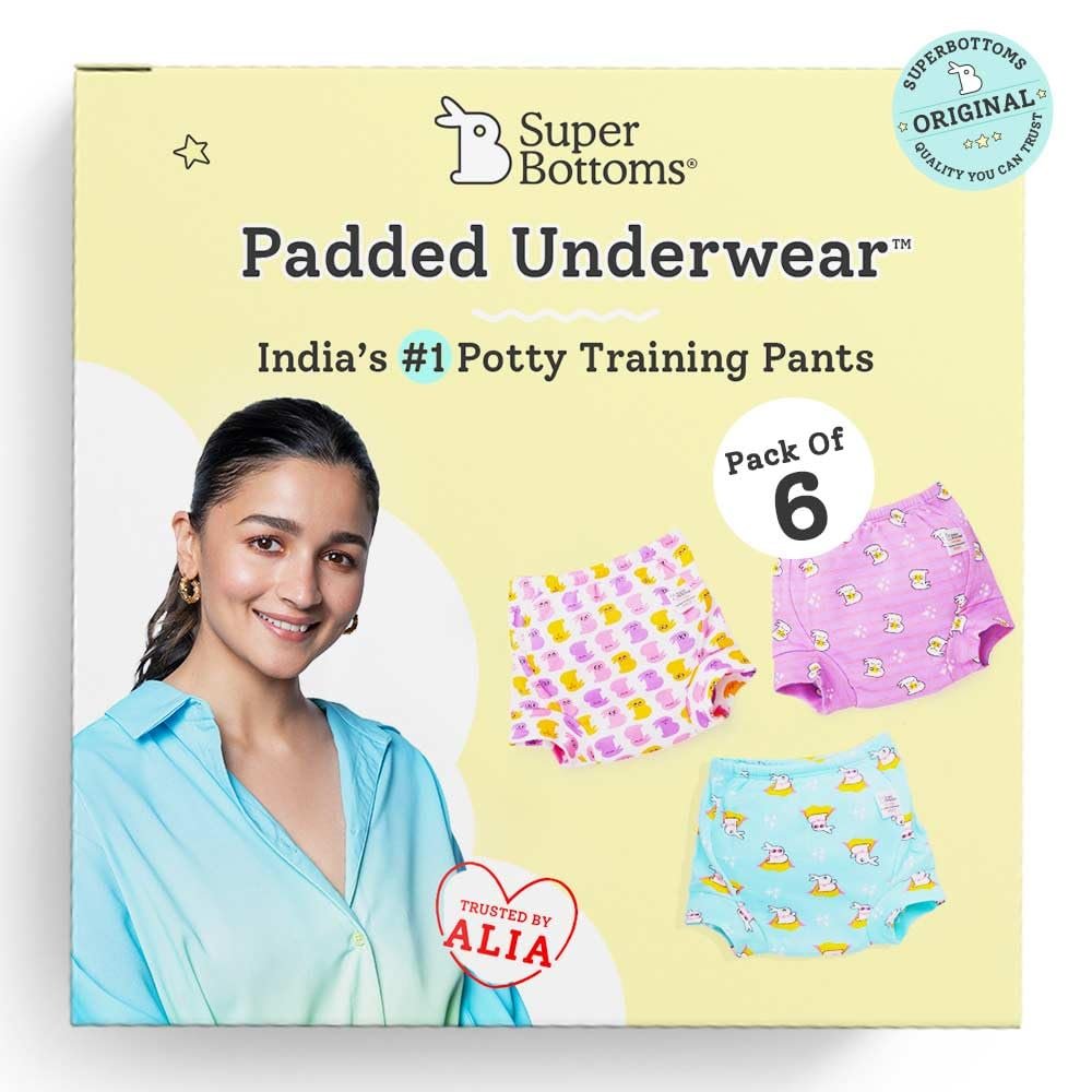 superbottoms Padded Underwear for Babies & Toddlers, 3 Layers of Premium Cotton & DryFeel Layer, Ideal for Diaper-Free Time & Mess-Free Potty Training Pants, Pack of 6