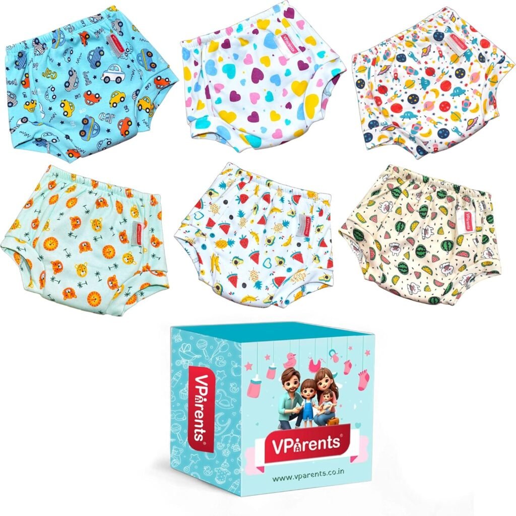 VParents Padded Underwear for Babies and Toddlers with 3 Layers of Cotton Padding Potty Training Pull Up & Diaper-Free Time (3-4 years) PO6 Lion, Car, Heart, Galaxy, Fruit & Watermelon